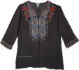 Boho Tunic Top in Black with Multicolored Embroidery