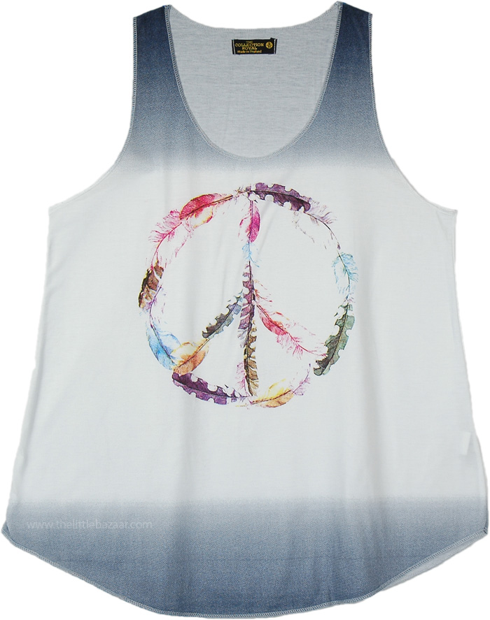 Feathered Peace Sign Graphic Hippie Tank Top