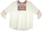 White Boho Tunic Top with Tribal Style Embroidery