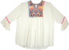 White Boho Tunic Top with Tribal Style Embroidery