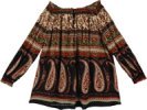 Boho Tunic Top in Black with Multicolored Embroidery