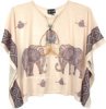 Embellished Elephant Print Beige Poncho Top