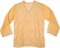 Sheer Orange Sequin Top with Floral Embroidery