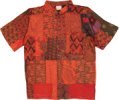 Hippie Red Patchwork Unisex Short Sleeve Cotton Shirt
