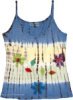 French Vanilla Floral Applique Cotton Sleeveless Tie Dye Tank Top