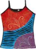 Scarlet and Mauve Tank Top with Applique And Razor-cut Details