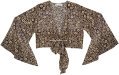 Monochrome Bloom Bell Sleeve Front Tie Crop Top