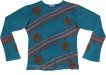 Teal Petal Applique Knit Cotton Womens Top