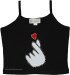 Black Crop Top with Fingers Heart Gesture Applique