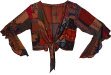 Burgundy Patchwork Bell Sleeves Top with Front Tie
