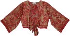 Ruby Paisley Metallic Accent Front Tie Crop Top