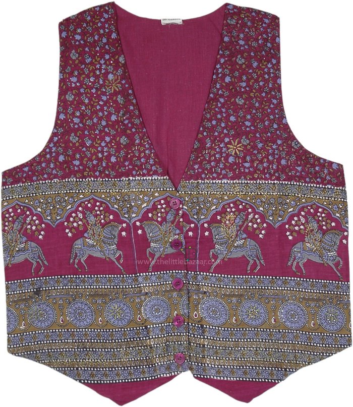 Bohemian Vintage Magenta Buttoned Vest