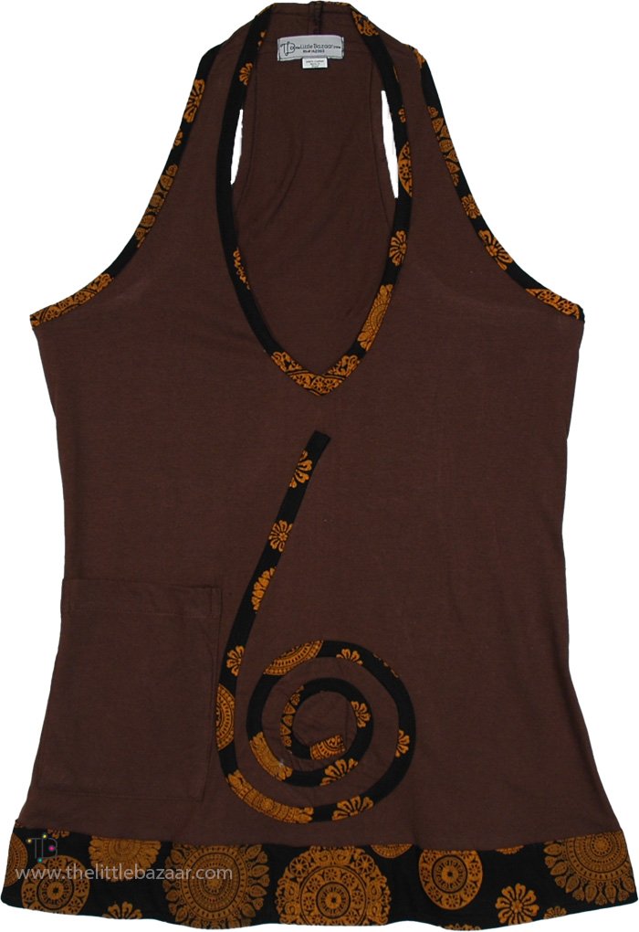 Wood Bark Sporty Halter Long Boho Top