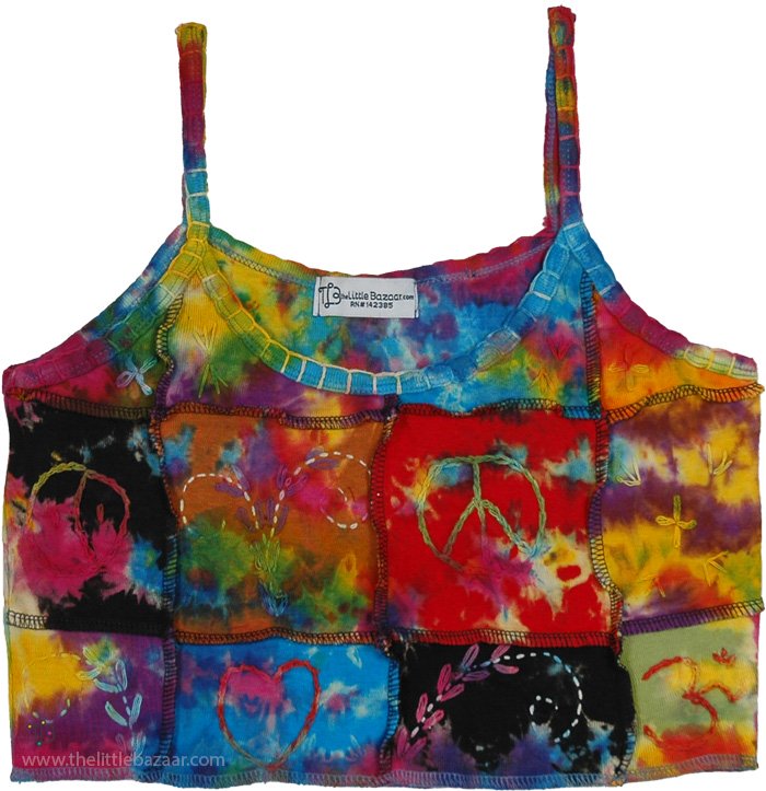 Rainbow Peace Patchwork Festival Crop Top