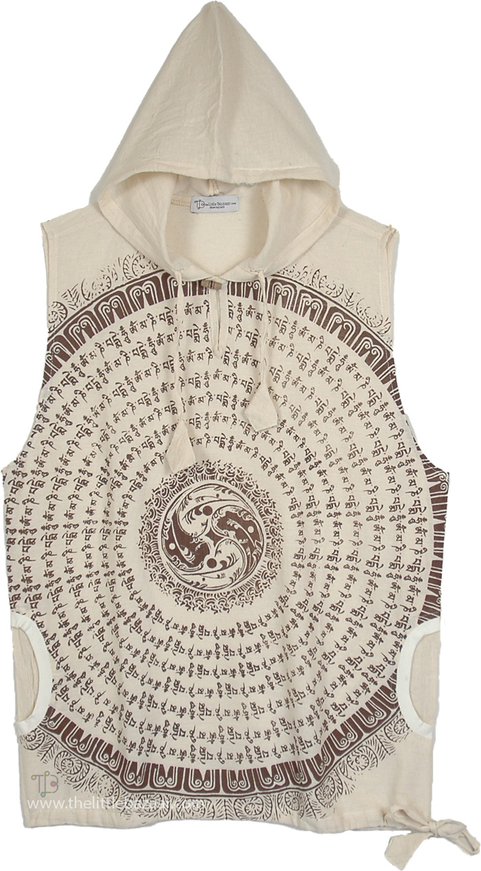 Cosmic Script Cream Poncho Vest with Hoodie