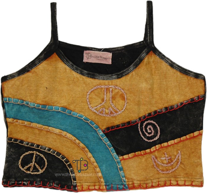 Earth and Peace Embroidered Hippie Crop Top