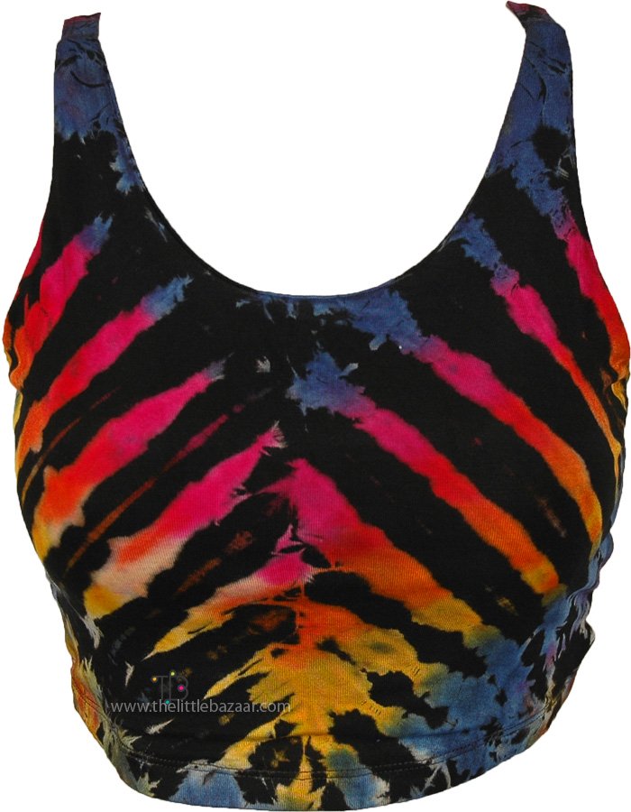 Bright Black Tiedye Hippie Crop Top