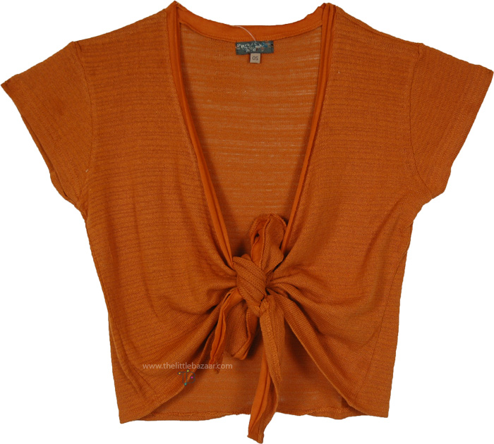 Orangina Tie Front Knit Solid Top