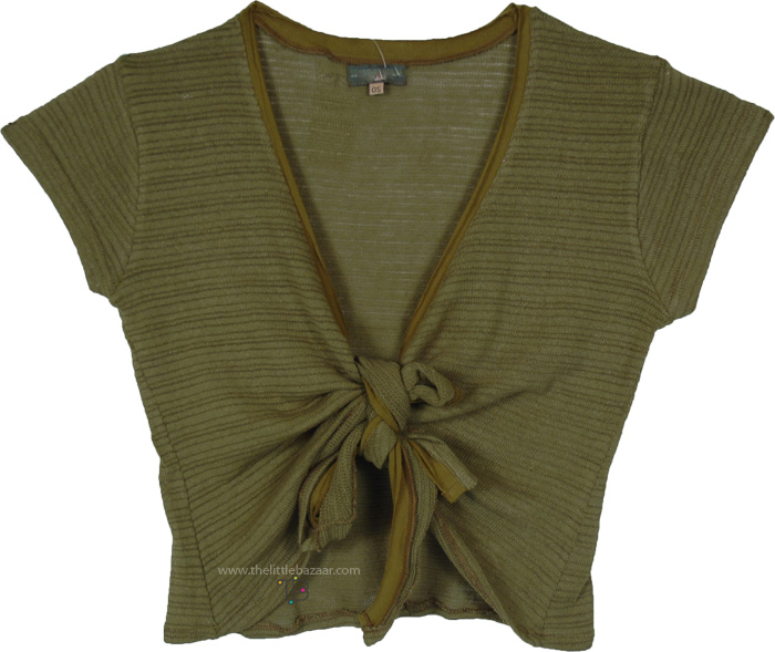 Verdure Green Tie Front Knit Solid Top