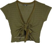 Verdure Green Tie Front Knit Solid Top