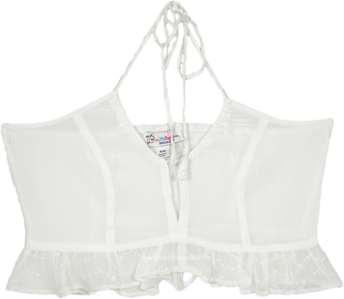 White Ruffle Halter Crop Top