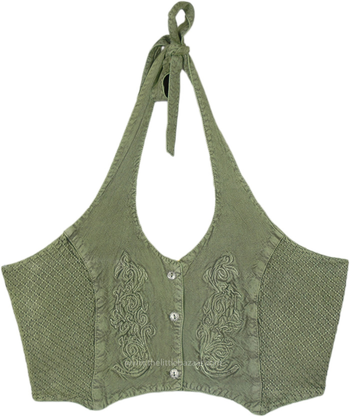 Green Belle Halter Short Crop Top