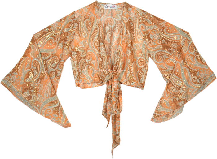 Orange Fest Bell Sleeve Front Tie Crop Top