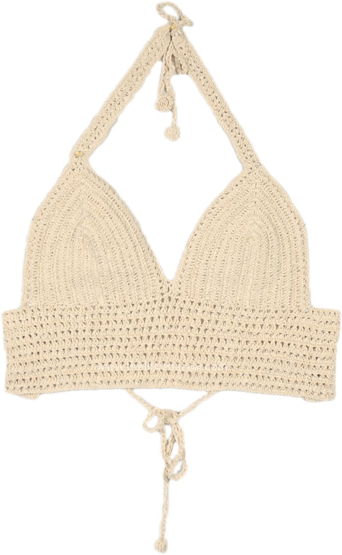 Beige Nature Crochet Tie Up Bralette