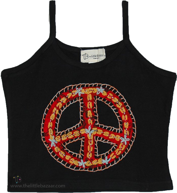 Red Peace Logo Hippie Crop Tank Top