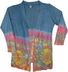 Prussian Blue Boho Tie Dye Open Front Long Shrug