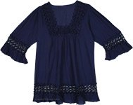 Navy Crochet Boho Tunic Cottage Blouse Top