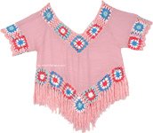 Soft Pink Crop Top with Crochet and Fringe