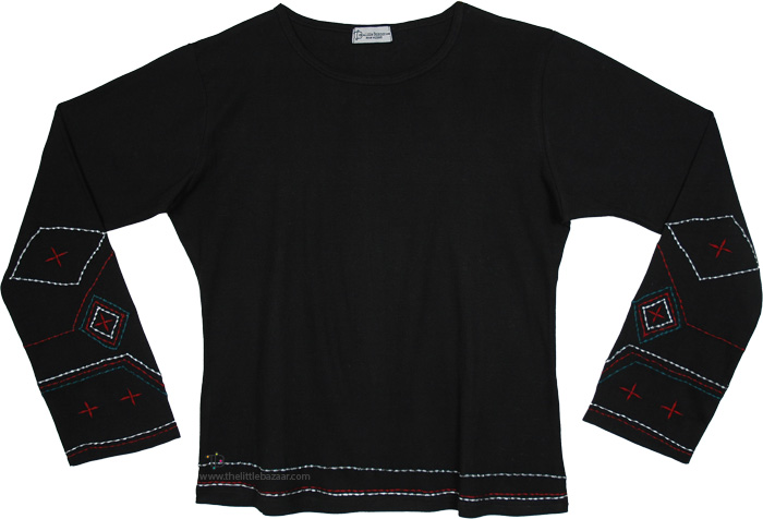 Midnight Canvas Embroidered Sleeve Knit Top