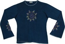 Midnight Teal Embroidered Full Sleeve Boho Top