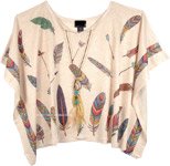Tribal inspired Top Poncho Style with Feather Print