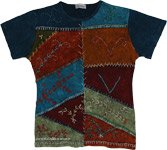 Oceanic Hues Patchwork Embroidered Knit Tee