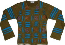 Olive Harmony Peace Knit Cotton Cutwork Top