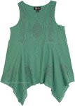 Solid Sleeveless Embroidery Shark Bite Hem Summer Top