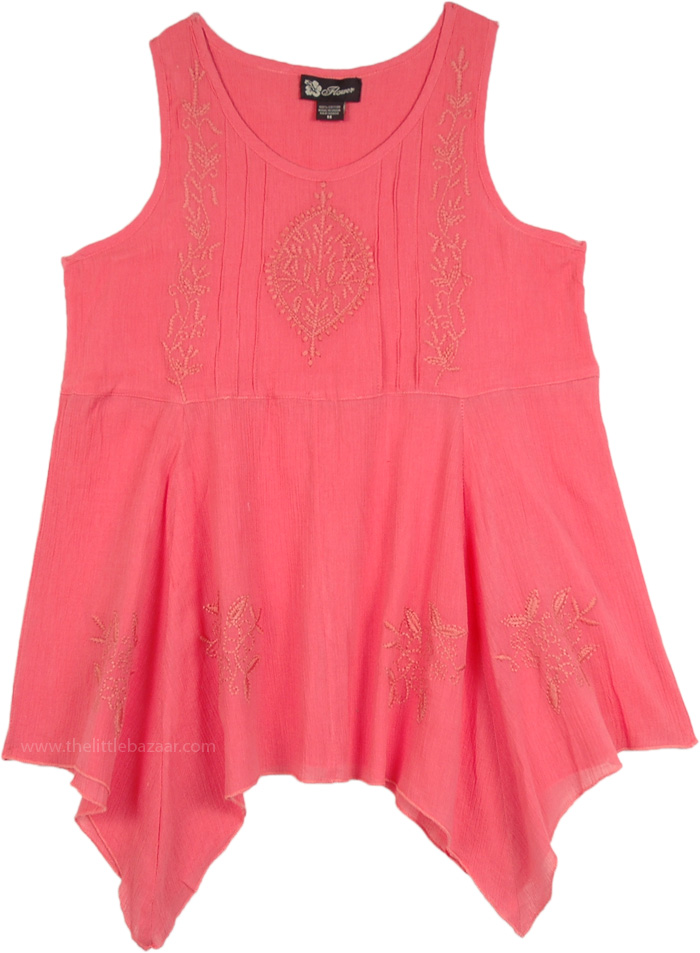 Cotton Embroidery Shark Bite Hem Summer Top