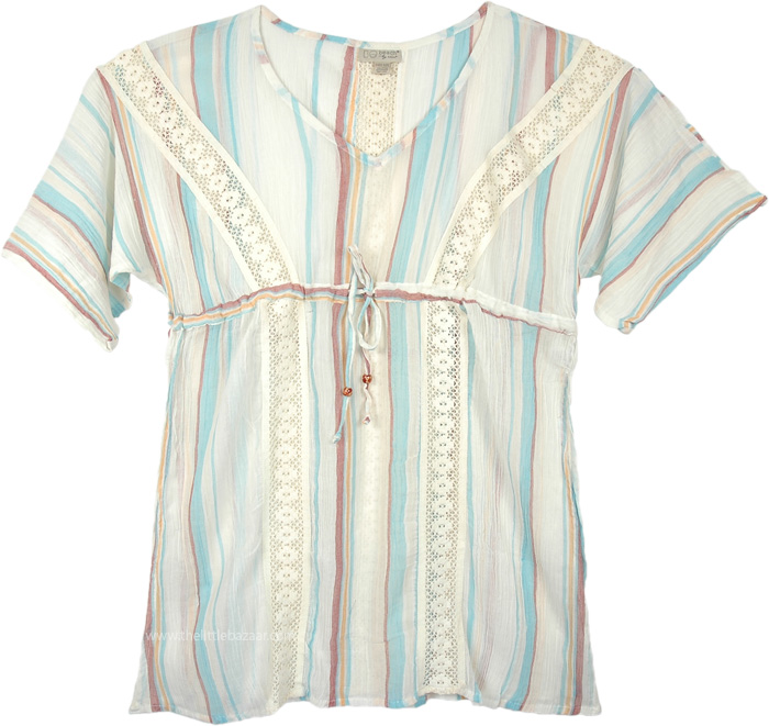 Summer Stripes Tunic Style Beach Cover Up Cotton