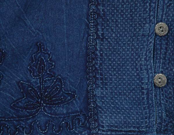 Blue Denim Medieval Western Shirt Top with Embroidery