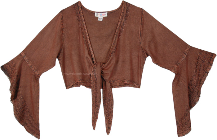 Nut Brown Boho Butterfly Tie Top