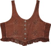 Brown Bask Buttoned Frilled Boho Crop Top