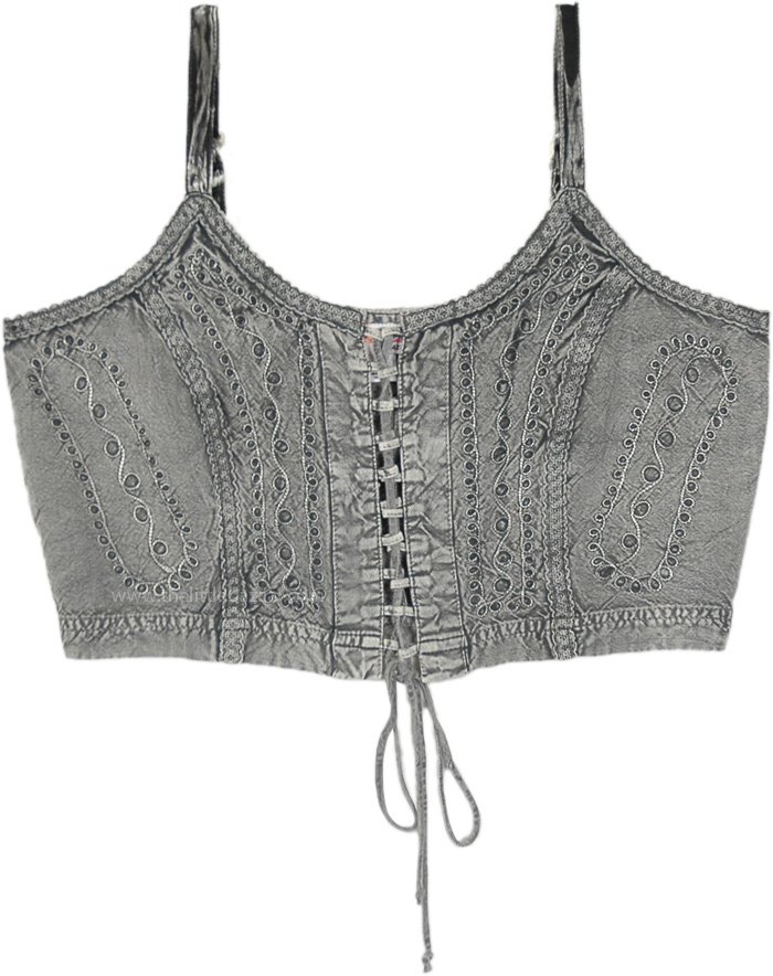 Pigeon Grey Corset Tie Boho Crop Top