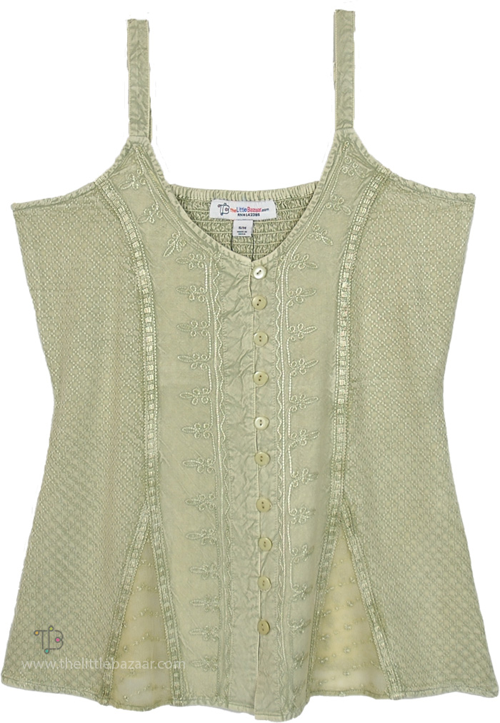 Sea Green Embroidered Summer Tank Top