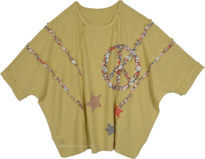 Golden Harvest Floral Peace Sign Mineral Washed Tunic