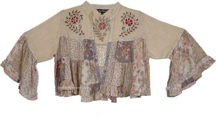 Latte Boho Chic Patchwork Short Kimono Shrug