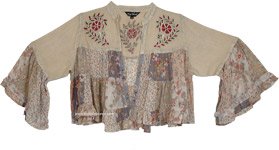 Latte Boho Chic Patchwork Short Kimono Shrug