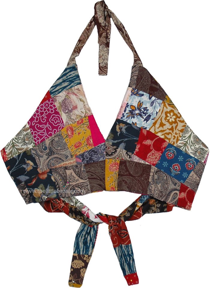 Cotton Patchwork Boho Mosaic Reversible Crop Top