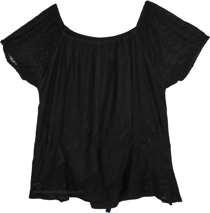 Raven Whisper Eyelet Treasure Embroidered Top